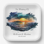 Waterverf Nautical Beach Scene Wedding Papieren Bordje (Voorkant)