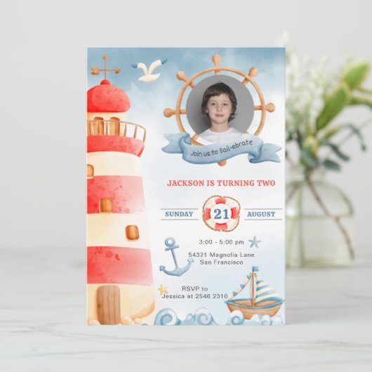 Waterverf Nautical Birthday Kaart (Staand voorkant)