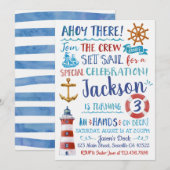 Waterverf Nautical Birthday Uitnodiging (Voorkant / Achterkant)