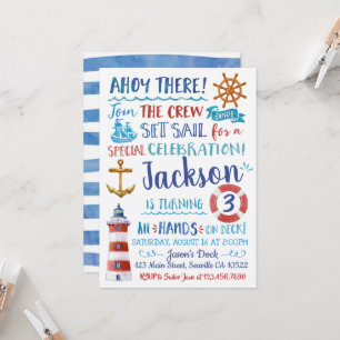 Waterverf Nautical Birthday Uitnodiging