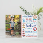 Waterverf Nautical Birthday Uitnodiging met foto (Staand voorkant)