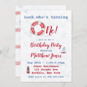 Waterverf Nautical Boy 1st Birthday Party nodigt u (Voorkant / Achterkant)