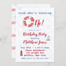 Waterverf Nautical Boy 1st Birthday Party nodigt u