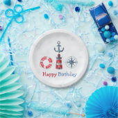Waterverf Nautical Boy Birthday Party Papieren Bordje (Feest)