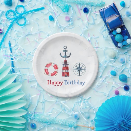 Waterverf Nautical Boy Birthday Party Papieren Bordje (Feest)