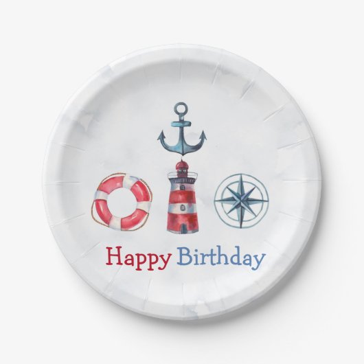 Waterverf Nautical Boy Birthday Party Papieren Bordje (Voorkant)