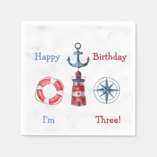 Waterverf Nautical Boy Birthday Party Servet (Voorkant)