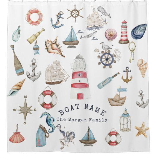 Waterverf Nautical Elements Sailor Douchegordijn (Voorkant)