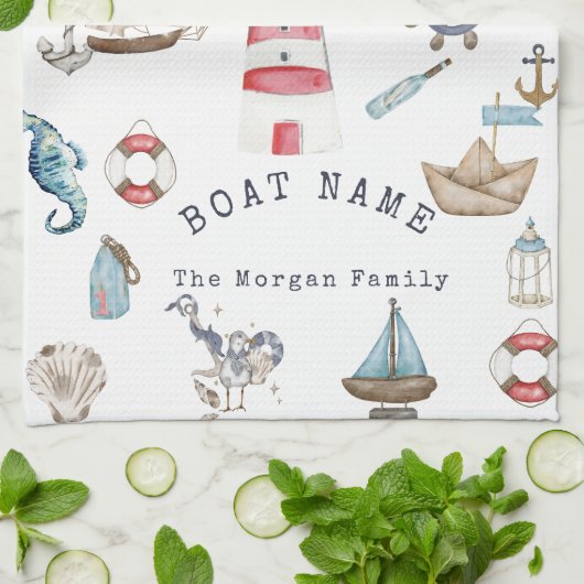 Waterverf Nautical Elements Sailor Theedoek (Gevouwen)