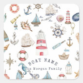 Waterverf Nautical Elements Sailor Vierkante Sticker (Voorkant)