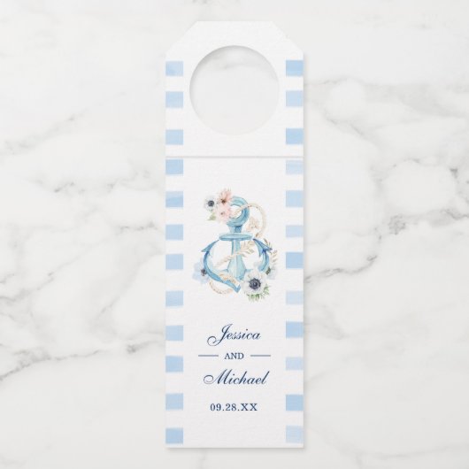 Waterverf Nautical Floral Anchor Beach Wedding Flessenhanger (Voorkant)