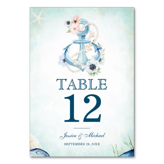 Waterverf Nautical Floral Anchor Beach Wedding Kaart (Voorkant)