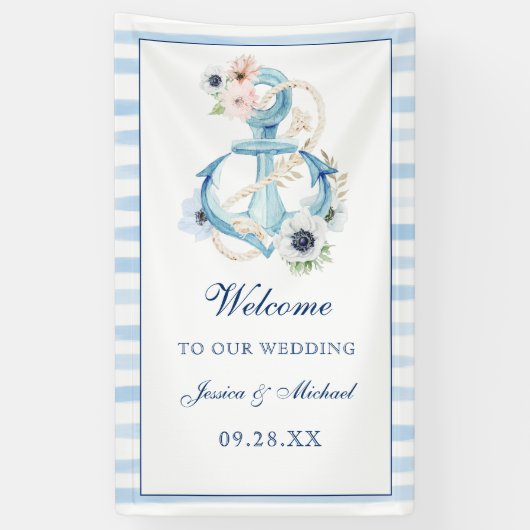 Waterverf Nautical Floral Anchor Beach Wedding Spandoek (Verticaal)