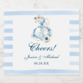 Waterverf Nautical Floral Anchor Beach Wedding Sparkling Wijnetiket (Enkel label)