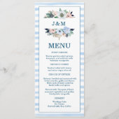Waterverf Nautical Floral Beach Blue Stripes Menu (Voorkant)