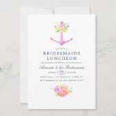 Waterverf Nautical Floral Bridesmaids Luncheon Kaart (Voorkant)