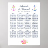 Waterverf Nautical Floral Wedding Seating Chart Poster (Voorkant)