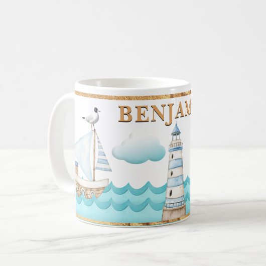 Waterverf Nautical Lighthouse Sailships Mok (Voorkant links)