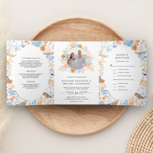 Waterverf Nautical Lijst Photo Collage Wedding Drieluik Uitnodiging