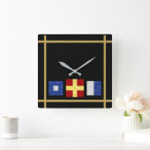 Waterverf Nautical Maritime Signal Flag Monogram Vierkante Klok (Huis)