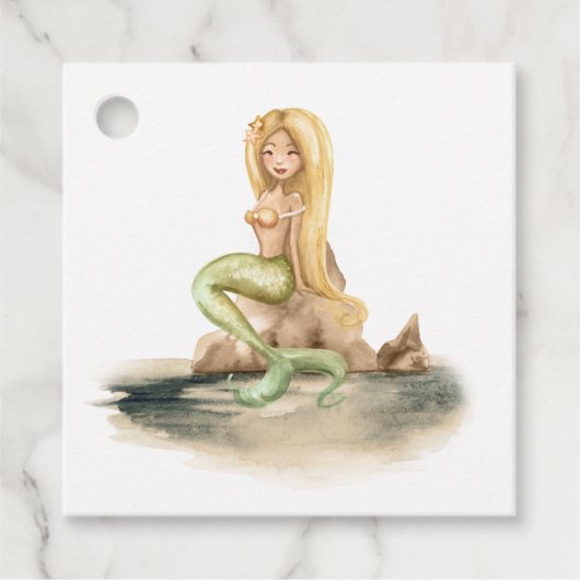 Waterverf Nautical Mermaid Party Bedankjes Labels (Voorkant)