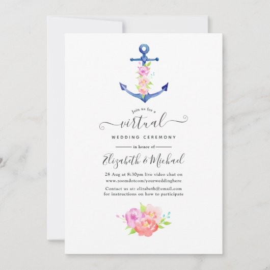 Waterverf Nautical Online Virtual Wedding Kaart (Voorkant)