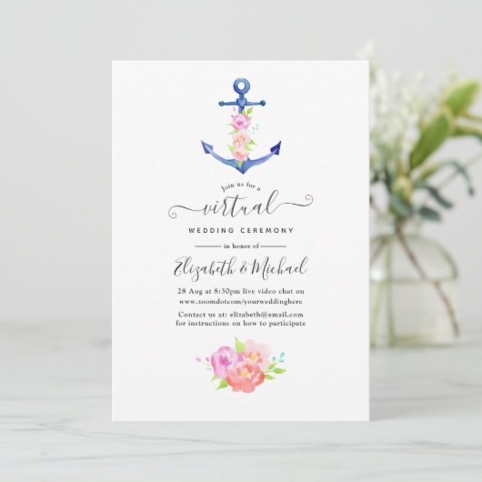 Waterverf Nautical Online Virtual Wedding Kaart (Staand voorkant)