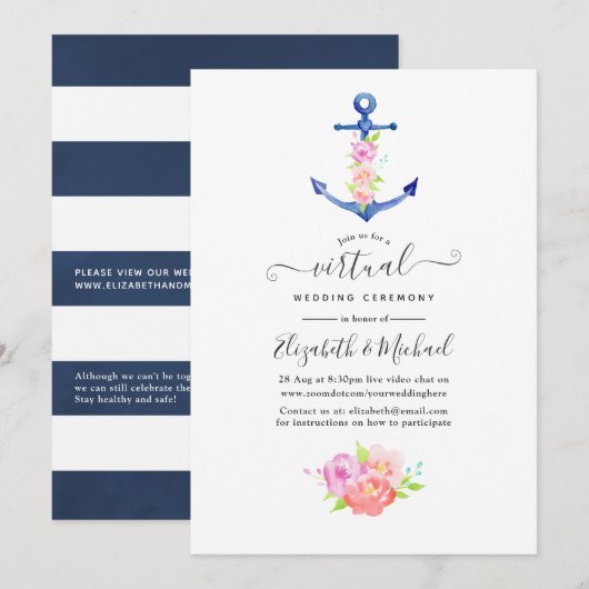 Waterverf Nautical Online Virtual Wedding Kaart (Voorkant / Achterkant)