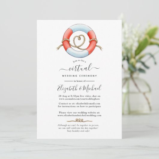 Waterverf Nautical Online Virtual Wedding Kaart (Staand voorkant)