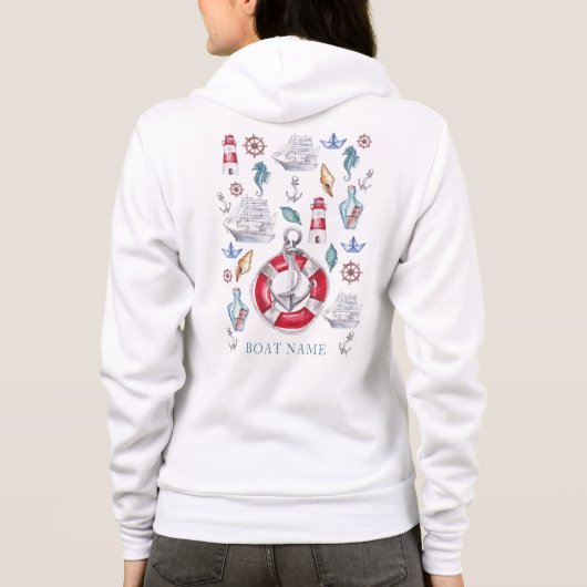 Waterverf Nautical Personalized Boat Name Hoodie (Achterkant)