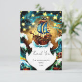 Waterverf Nautical Pirate Baby shower Bedankkaart (Staand voorkant)