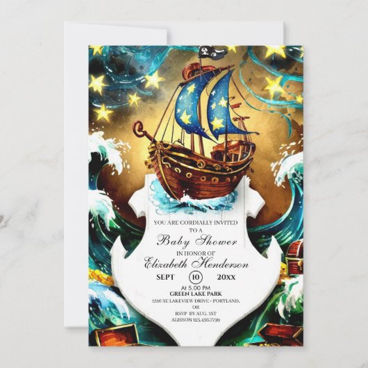 Waterverf Nautical Pirate Baby shower Kaart (Voorkant)