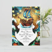 Waterverf Nautical Pirate Baby shower Kaart (Staand voorkant)