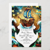 Waterverf Nautical Pirate Baby shower Kaart (Voorkant / Achterkant)