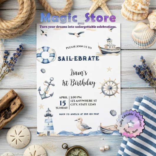 Waterverf Nautical Sail-Ebrate Zeilboot Verjaardag Kaart