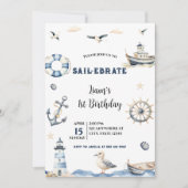 Waterverf Nautical Sail-Ebrate Zeilboot Verjaardag Kaart (Voorkant)