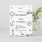 Waterverf Nautical Sail-Ebrate Zeilboot Verjaardag Kaart (Staand voorkant)