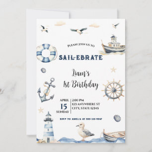 Waterverf Nautical Sail-Ebrate Zeilboot Verjaardag Kaart
