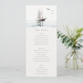 Waterverf Nautical Sail Yacht Wedding Menu Kaart (Staand voorkant)