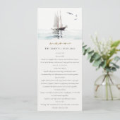 Waterverf Nautical Sail Yacht Wedding Menu Kaart (Staand voorkant)