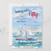 Waterverf Nautical Sailing Yacht 50e verjaardag Kaart (Voorkant)