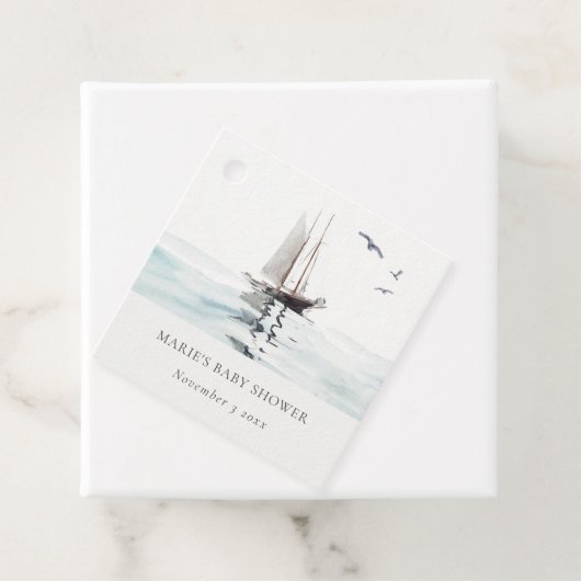 Waterverf Nautical Sailing Yacht Baby shower Bedankjes Labels (In situ)