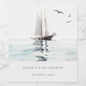 Waterverf Nautical Sailing Yacht Baby shower Wijn Etiket (Enkel label)