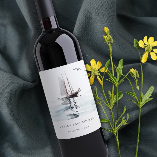 Waterverf Nautical Sailing Yacht Baby shower Wijn Etiket