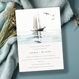 Waterverf Nautical Sailing Yacht Couples Shower Kaart