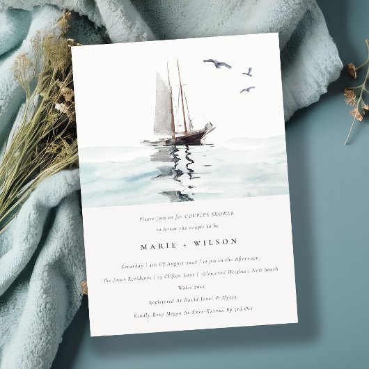 Waterverf Nautical Sailing Yacht Couples Shower Kaart