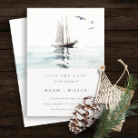 Waterverf Nautical Sailing Yacht Save the Date Kaart<br><div class="desc">Neem contact met mij op via yellowfebstudio@gmail.com voor meer aanpassingen of andere overeenkomende objecten.</div>