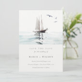 Waterverf Nautical Sailing Yacht Save the Date Kaart (Staand voorkant)