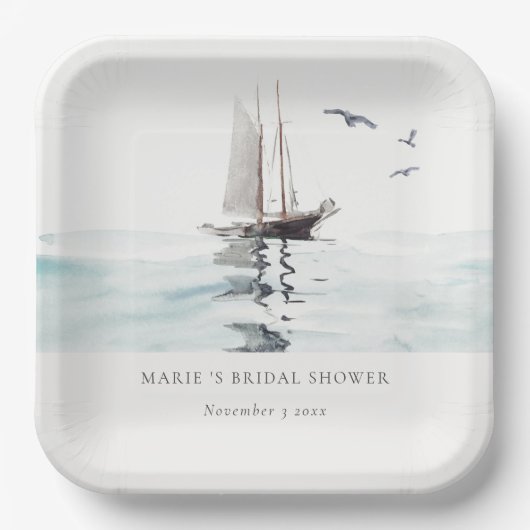 Waterverf Nautical Sailing Yacht Vrijgezellenfeest Papieren Bordje (Voorkant)