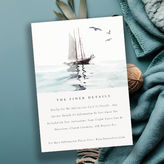 Waterverf Nautical Sailing Yacht Wedding Details Informatiekaartje